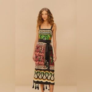 FARM Rio Colorful Patterned Midi Dress with Black Accents